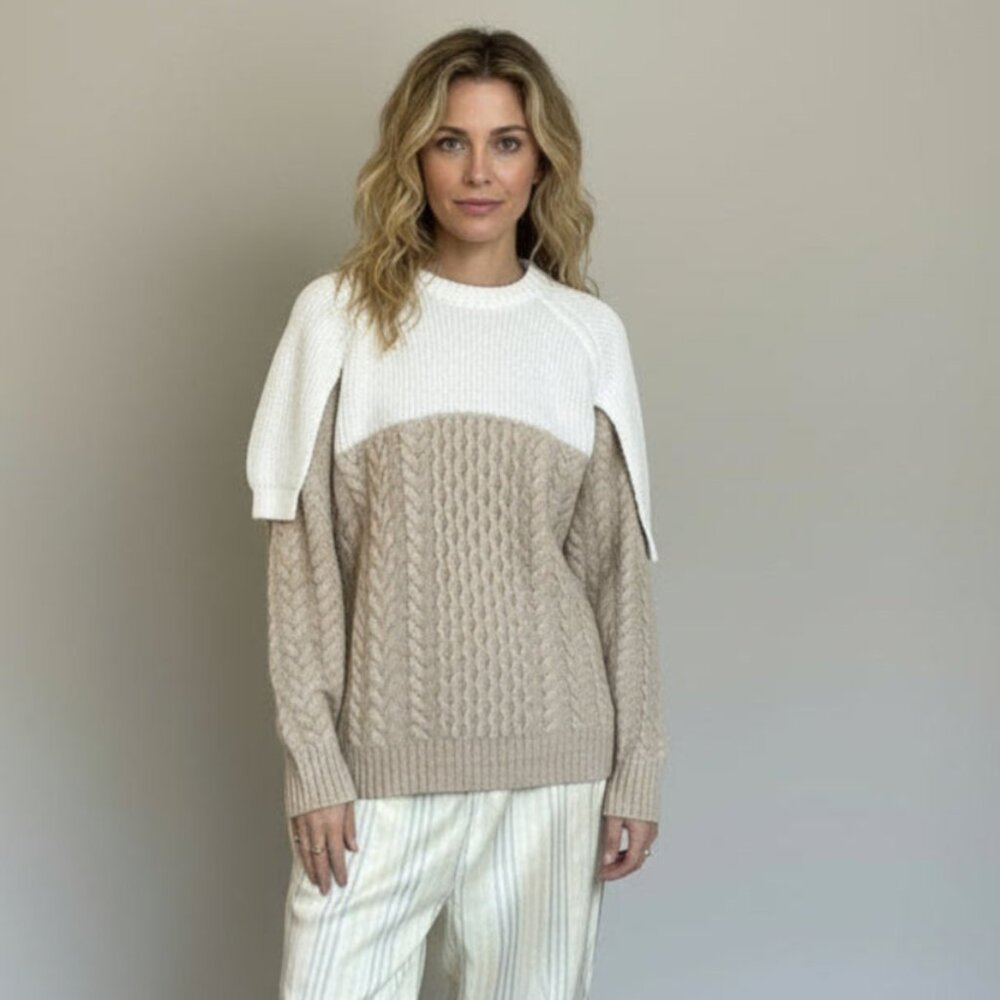 TIBI Colorblock Pattern Mock Neck Sweater